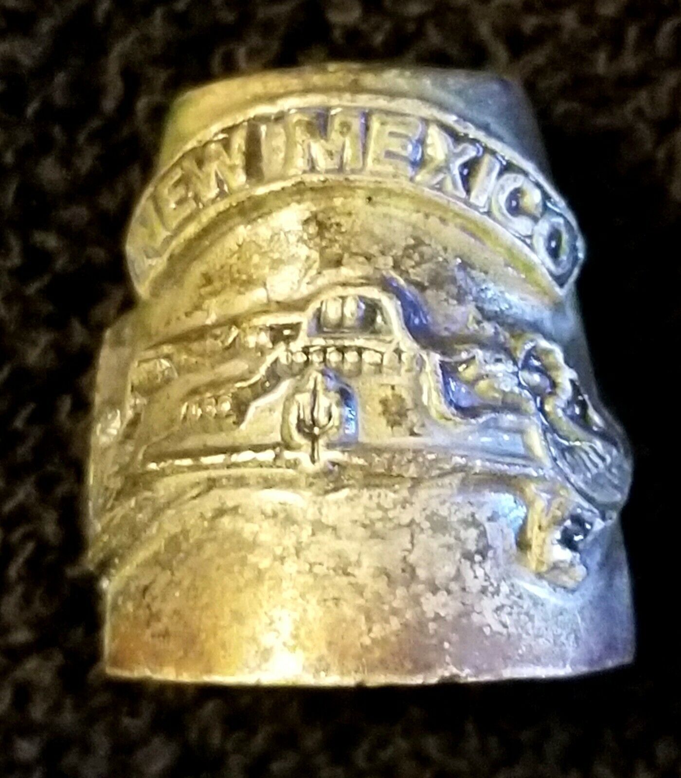 Unique Vintage New Mexico Pewter Souvenir Thimble Made In Taiwan