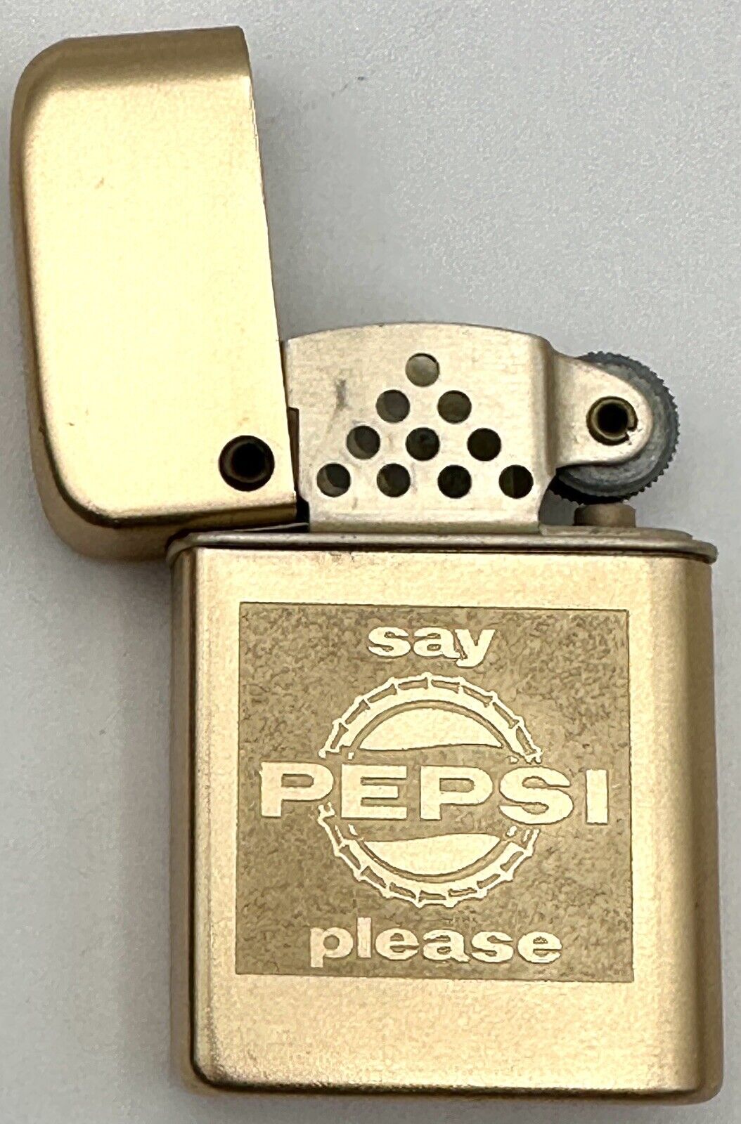 Vintage Say Pepsi Please Cigarette Lighter Bowers Storm Master USA Aluminum