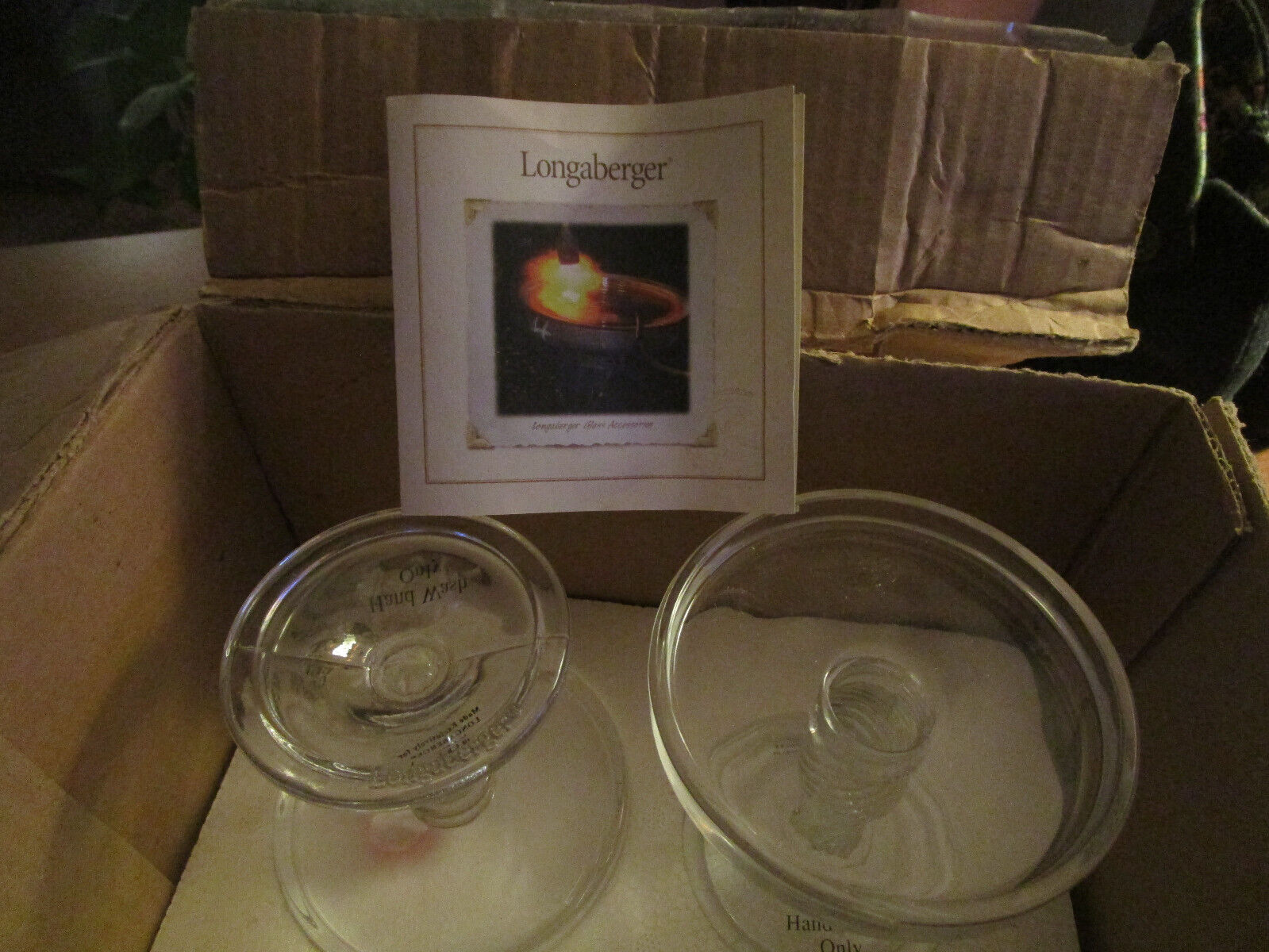 Longaberger Pottery Glass Pedestal Candle Stands Set of 2 in Box #71338