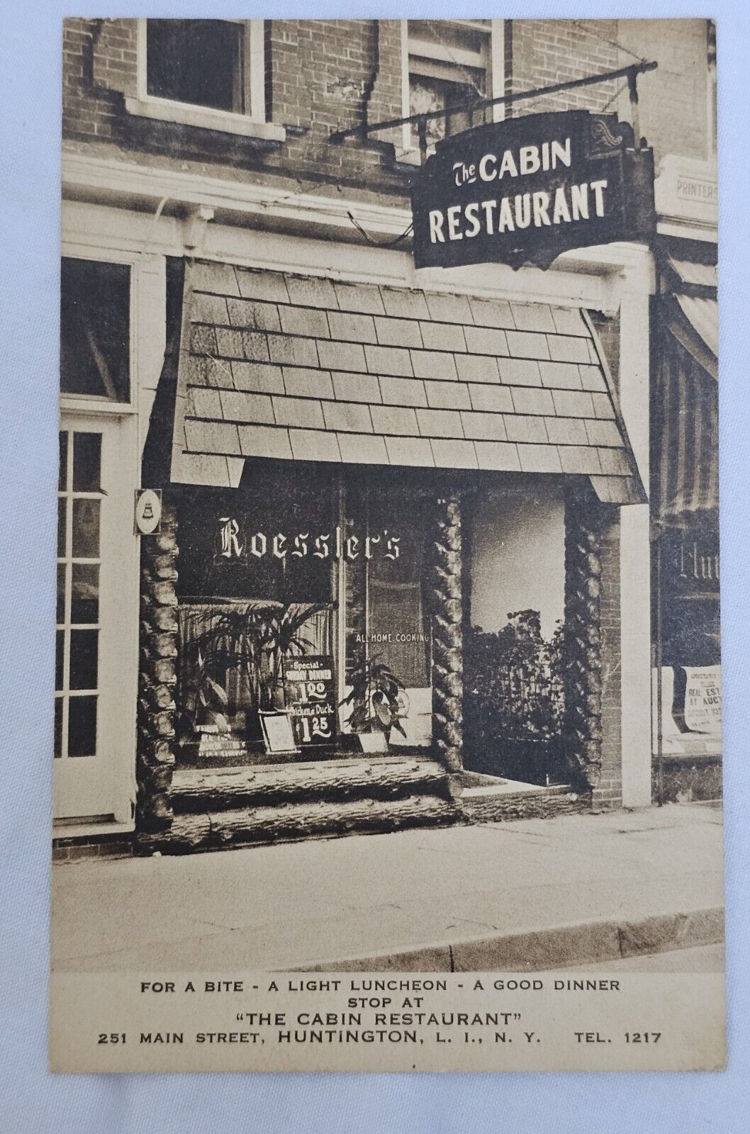 Vintage Albertype Postcard View The Cabin Restaurant Huntington NY LI Diner Cafe