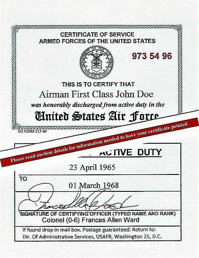 United States Air Force or AF Reserve Honorable Discharge Lam Card 2 1/8 X 3 3/8