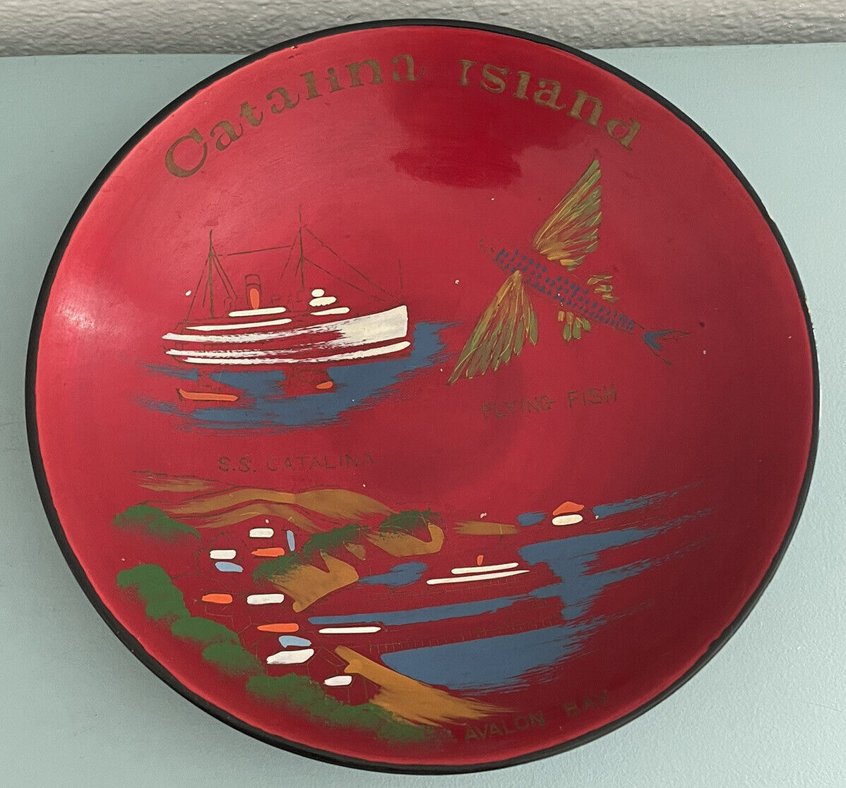 RARE Vintage Handpainted Catalina Island Avalon Bay Souvenir Plate
