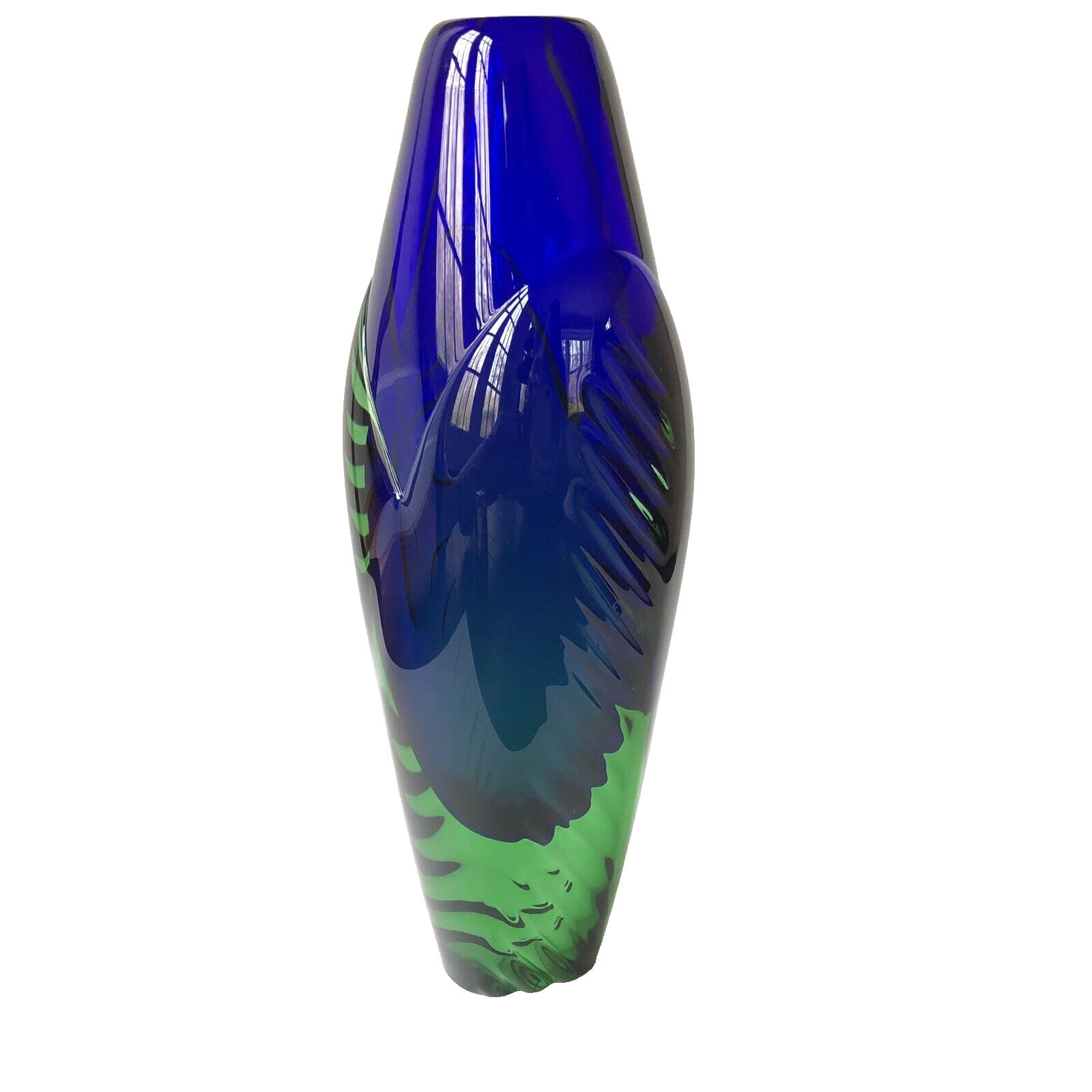 Ladislav Oliva Art Glass Vase Cobalt Blue Green Signed Art Deco Czech Vintage