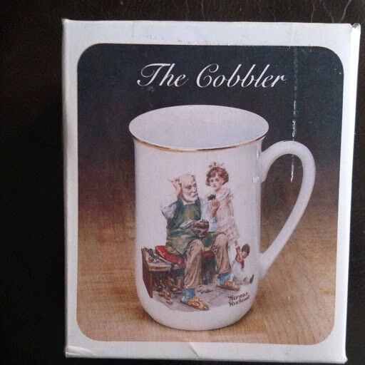 Norman Rockwell The Cobbler Ceramic Mug With Gold Trim Ht 4 1/4\