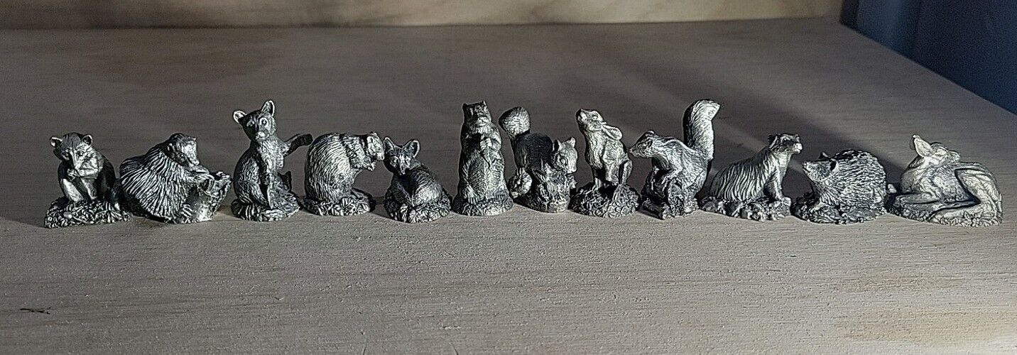 1981 Franklin Mint Pewter Figurines Lot, 12 Different Animals