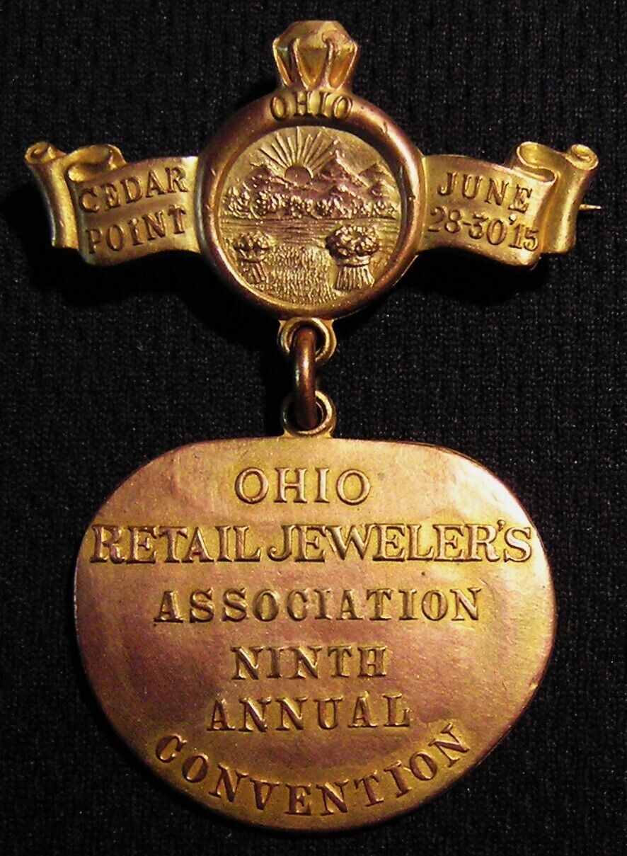 1915 OHIO RETAIL JEWELERS CONVENTION MEDAL BADGE - CEDAR POINT OH OHIO
