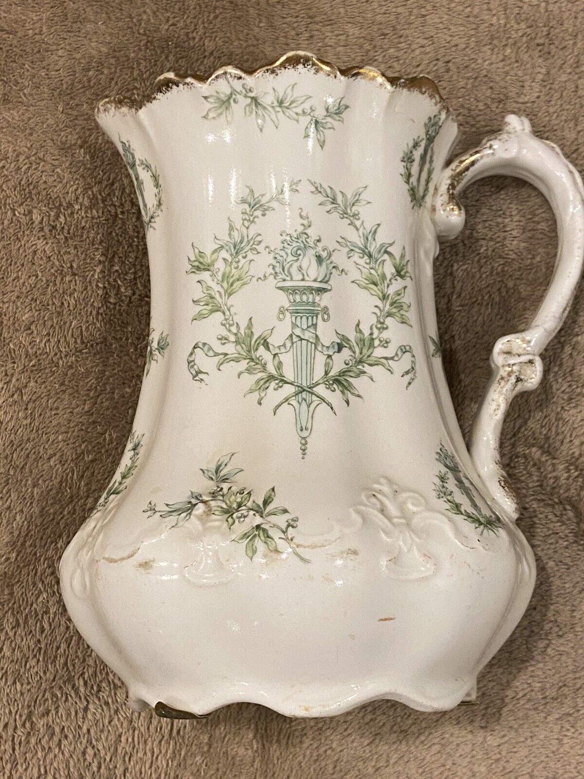 Maddocks Works Lamberton Royal Porcelain, Pitcher 7 inches Gold Edged Numbered