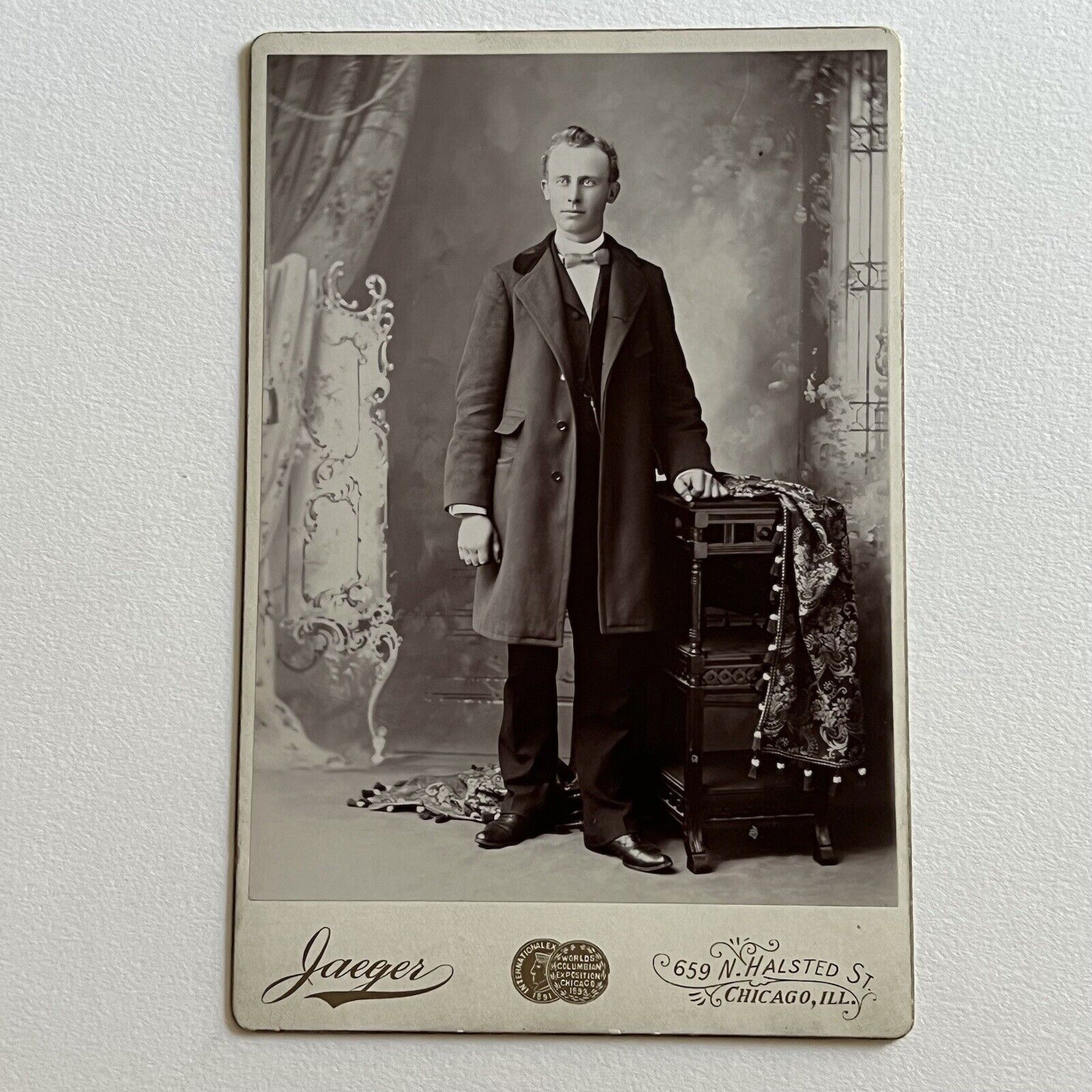 Antique Cabinet Card Photograph Handsome Dapper Young Man Expo 1893 Chicago IL
