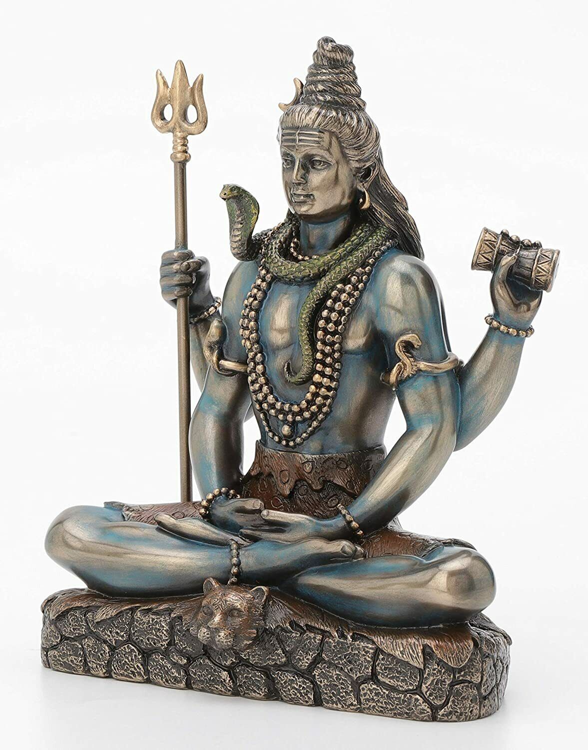 Bronze Finish Hindu God Lord Shiva The Destroyer Sitting On Lotus Home Decor