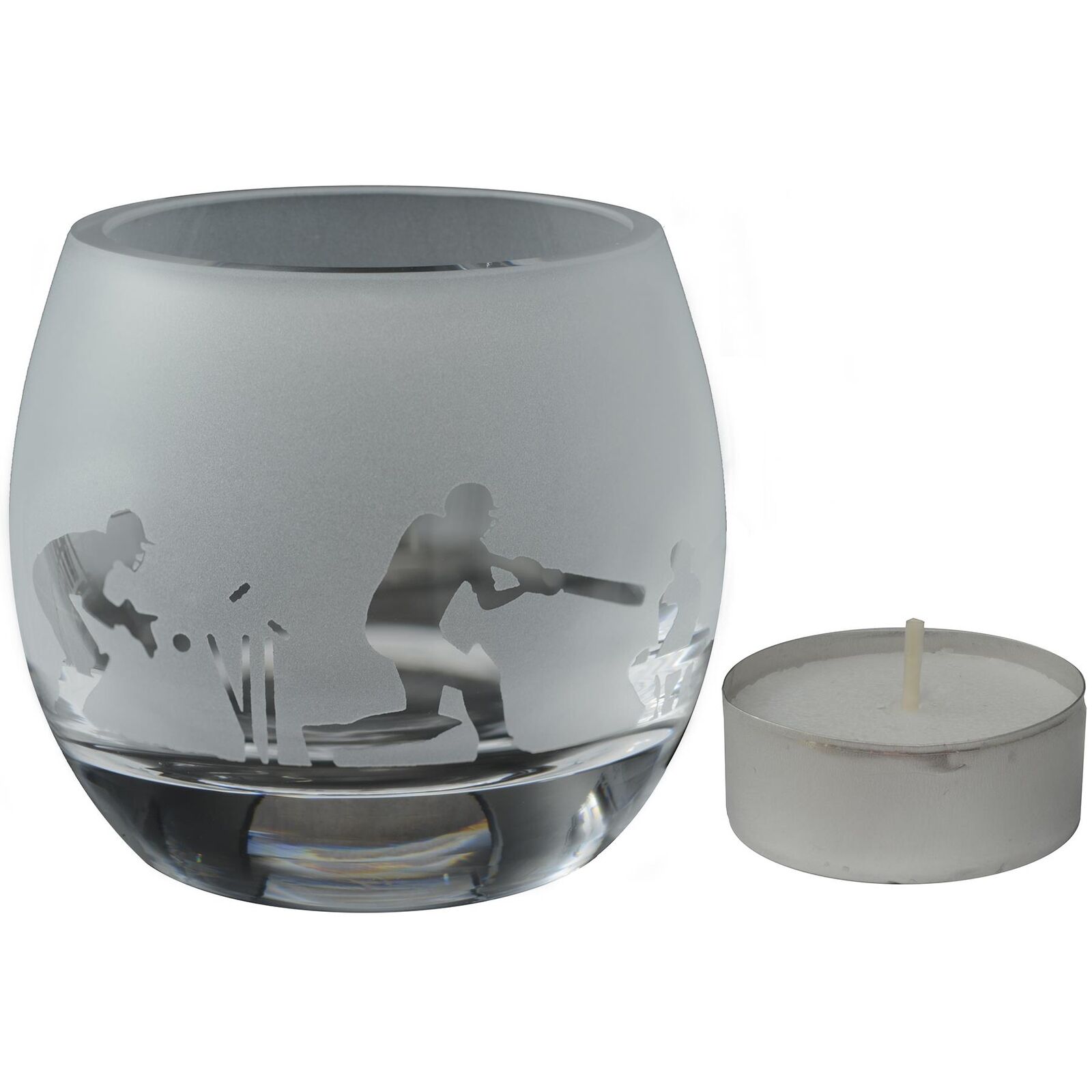 Glass Tealight Holder Cricket Sandblast Candle Ornament Sport Gift Boxed Animo