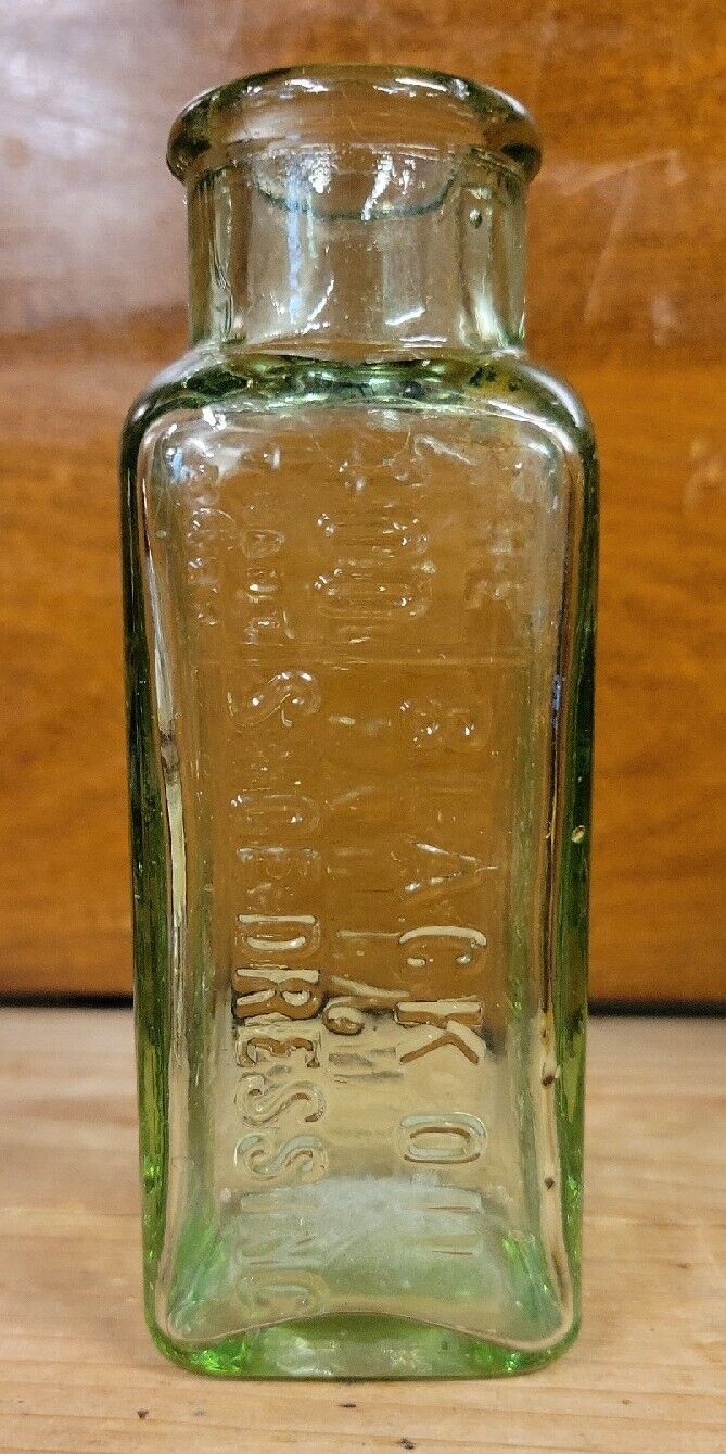Antique Light Green Bottle - W. Elmer Callaway Aqua Black Oil Shoe Dressing