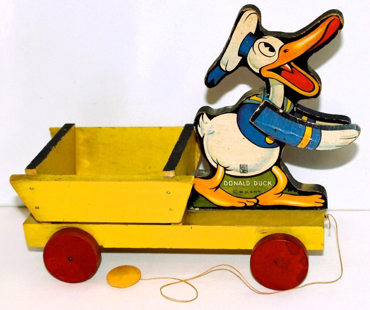 EX DISNEY 1937 FISHER PRICE DONALD DUCK DELIVERY CART PULL TOY#500(MADE 1 YEAR)