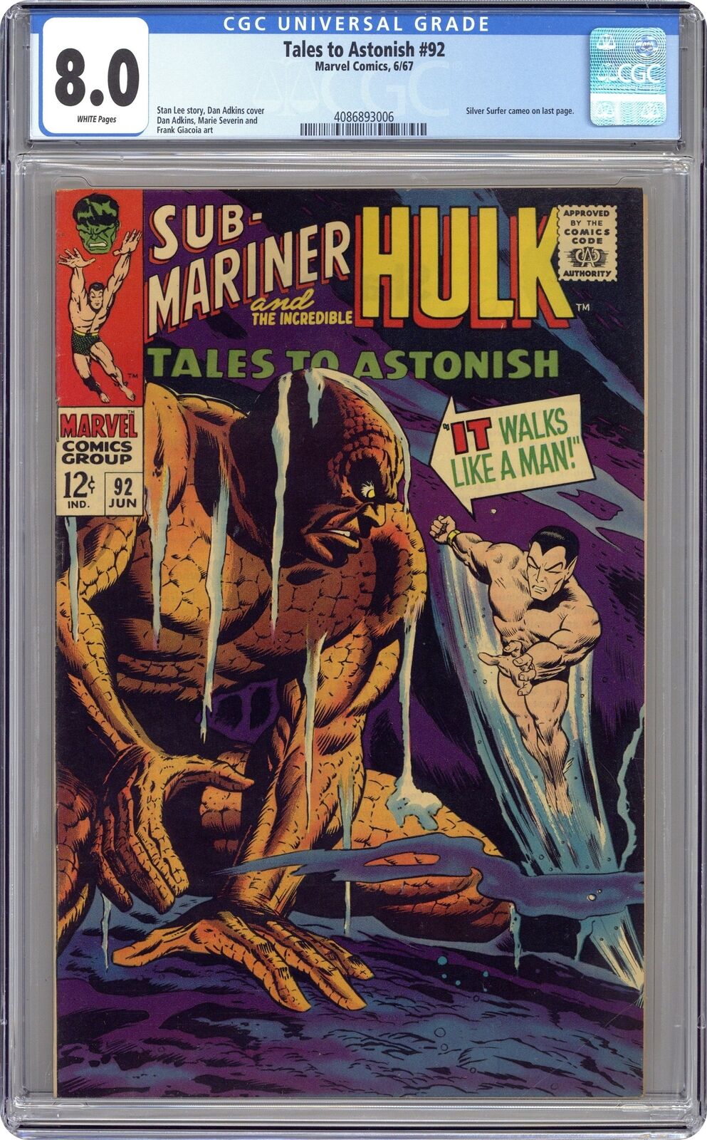 Tales to Astonish #92 CGC 8.0 1967 4086893006 1st Silver Surfer outside of FF