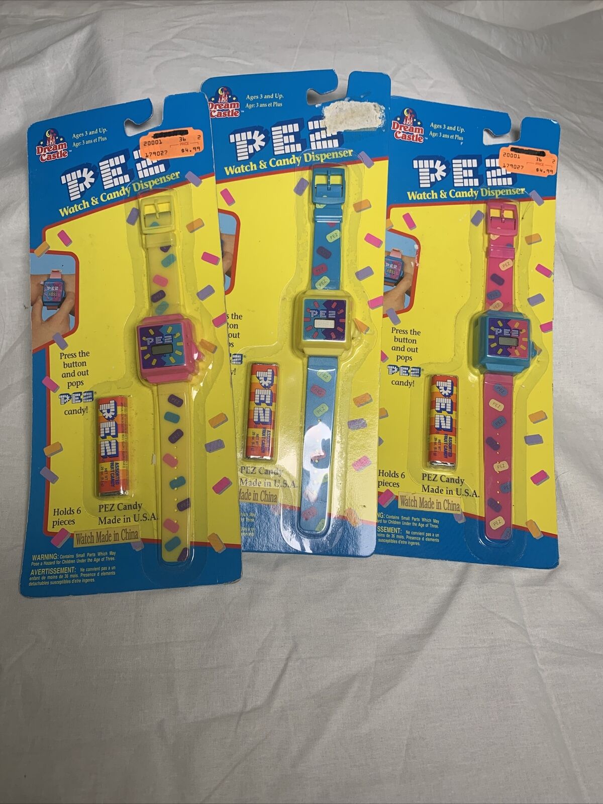 LOT OF 3 PEZ Watch and Candy Dispenser Vintage Rare, Dream Castle, 1994