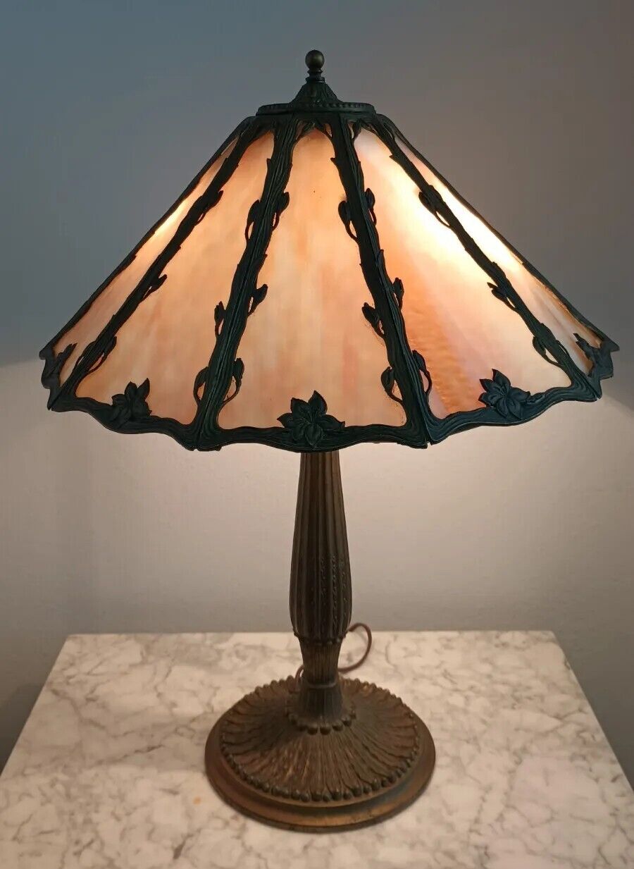 Antique Slag Glass Table Lamp Miller Hubbard Style 1920 Flawless Glass