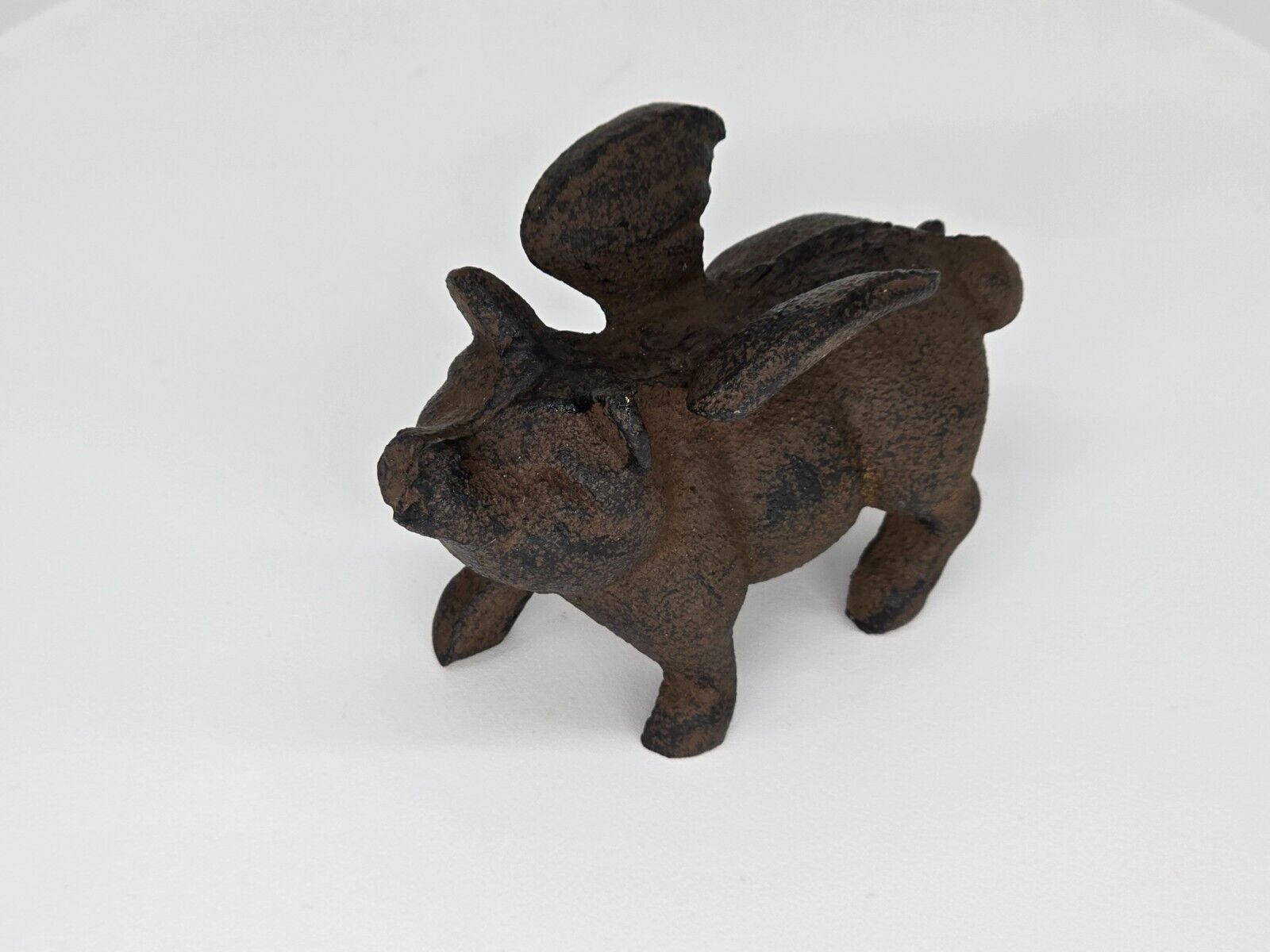 Rustic Cast Iron Flying Pig Statue with Wings - Garden & Desk Decor