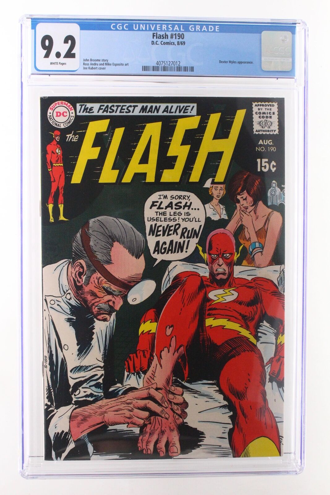 Flash #190 - D.C. Comics 1969 CGC 9.2 Dexter Myles appearance.
