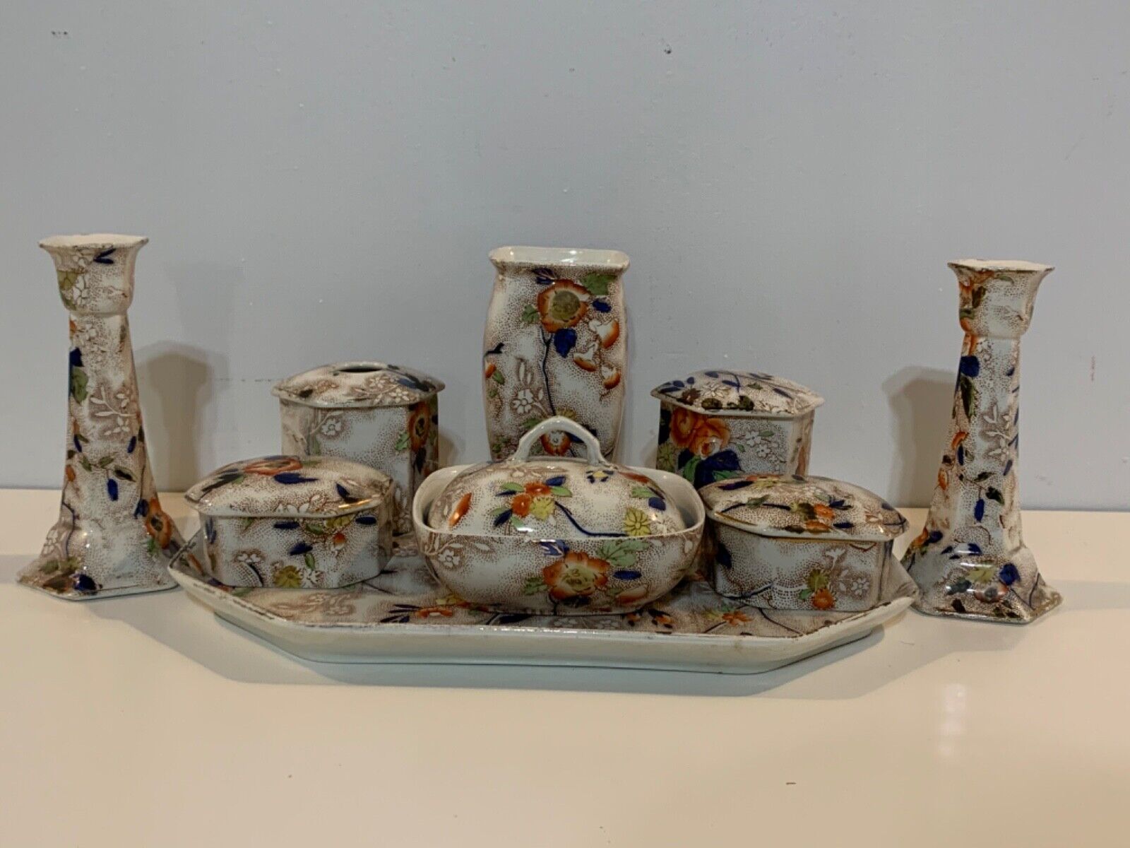 Antique S. Hancock Royal Porcelain “Rosetta” Dresser Set