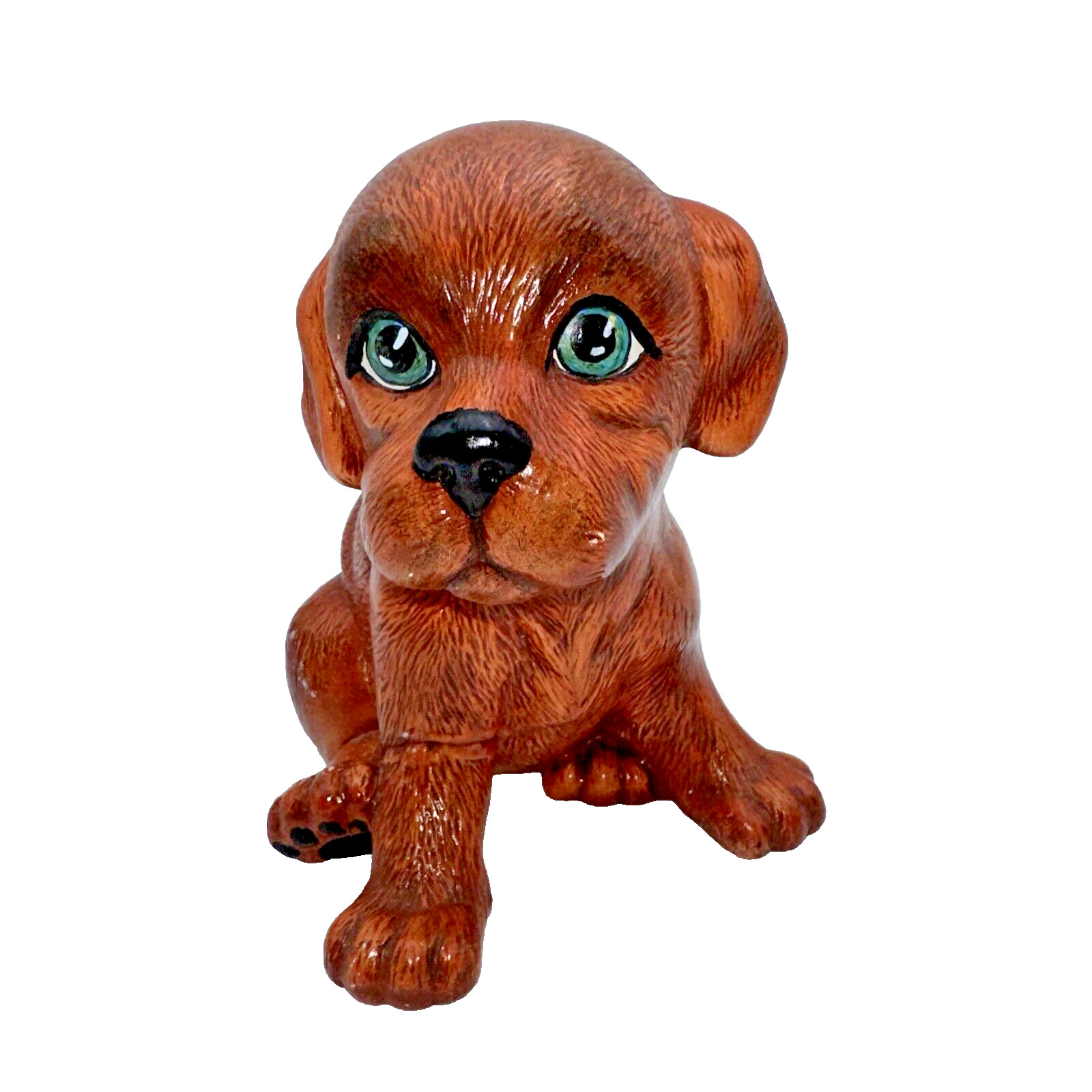 VTG Kitschy Brown Pup Dog Figurine With Green Eyes 1986 5.5” Signed SC107