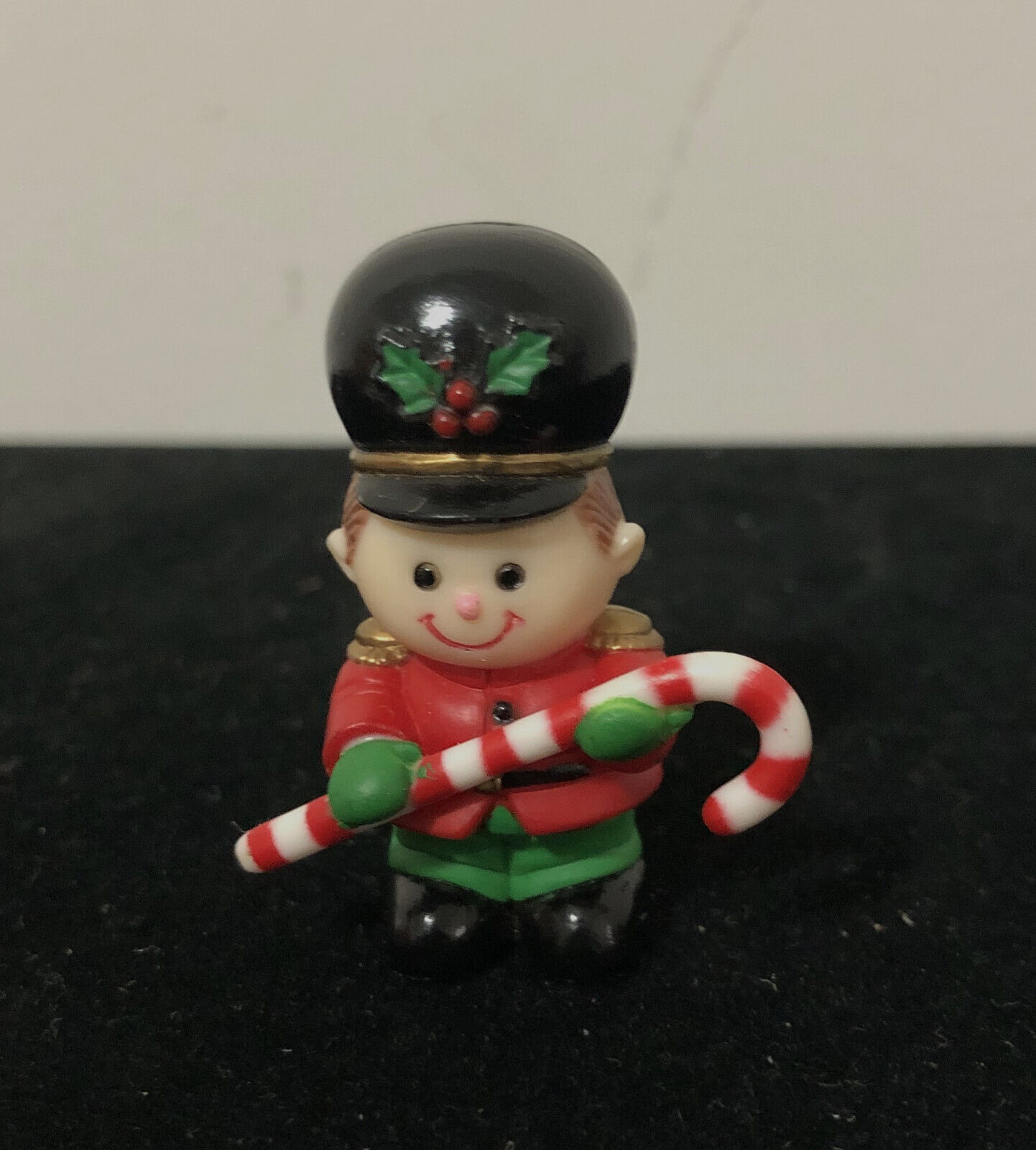 Vintage Russ Berrie Miniature Christmas Soldier with Holly & Candy Cane Figurine