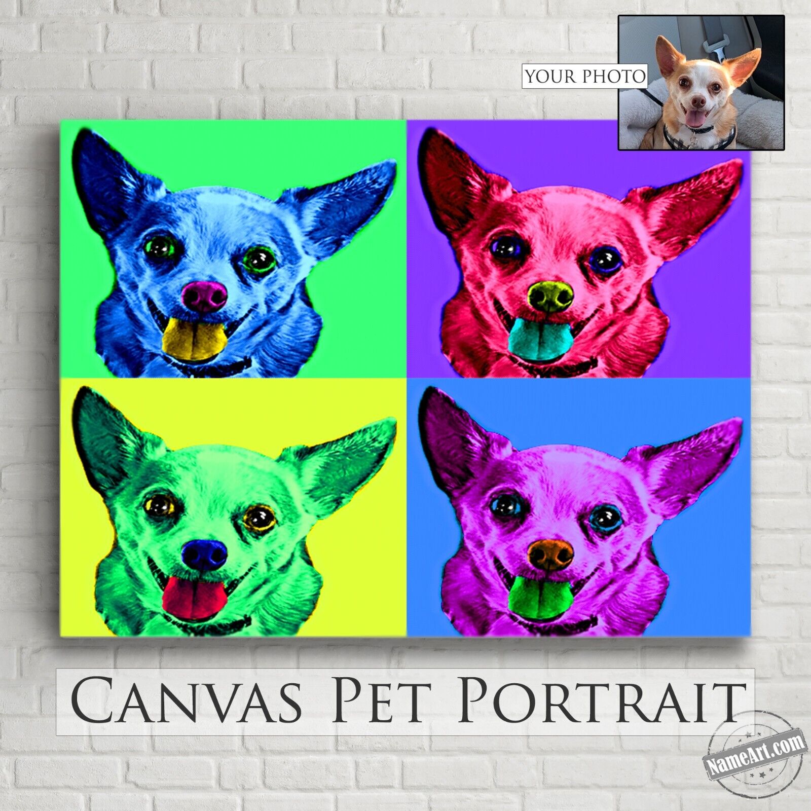 Pet Gifts. Custom Dog Portraits. Personalized Canvas Print Warhol Style Pop Art.