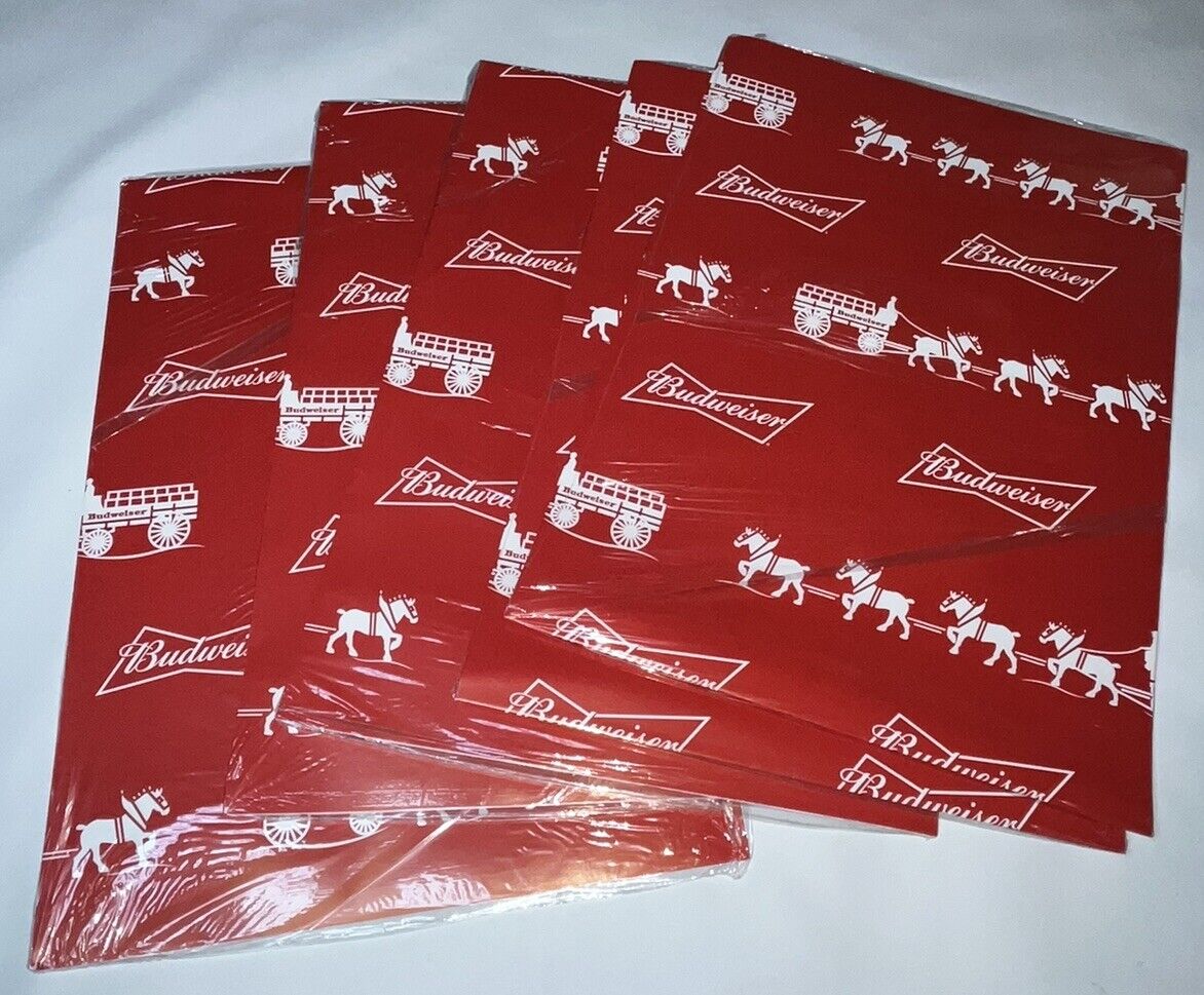 Budweiser Clydesdale Gift Wrap Wrapping Paper Lot Of 5 Sealed Sheets
