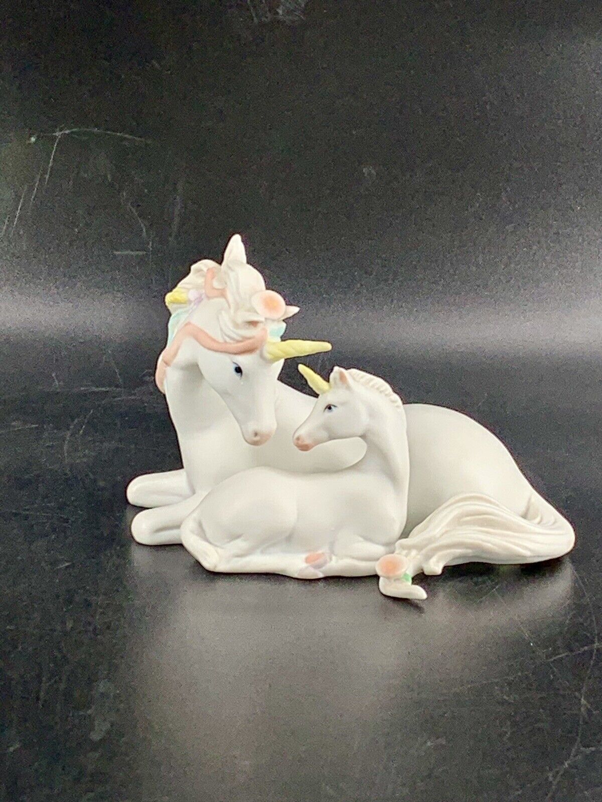 Vintage 1987 Enesco Porcelain Unicorn Figurine With Baby Made in Taiwan