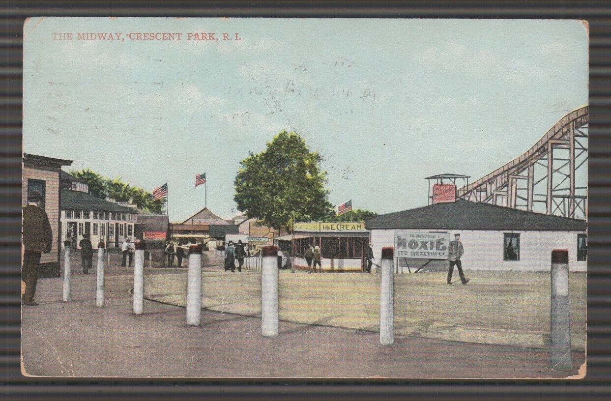 [71293] 1910 POSTCARD THE MIDWAY, CRESCENT PARK, R. I. showing a MOXIE SIGN