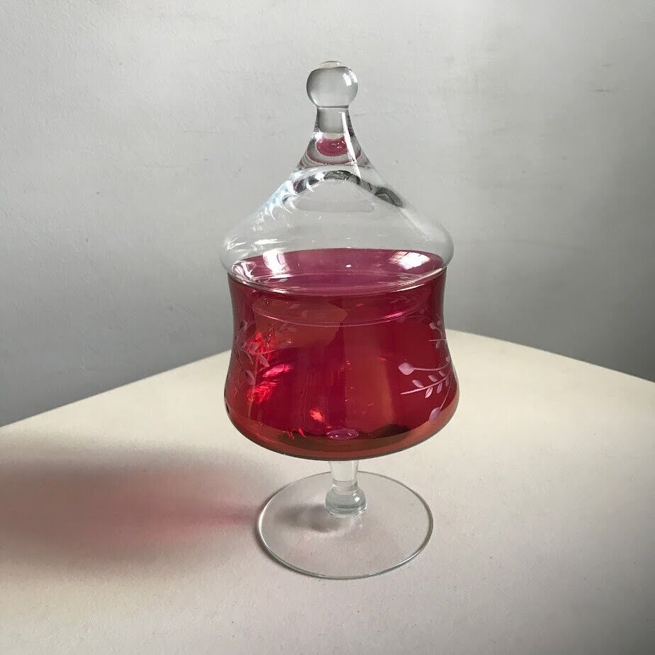 Vintage Red Luster Glass Apothecary Jar with Lid