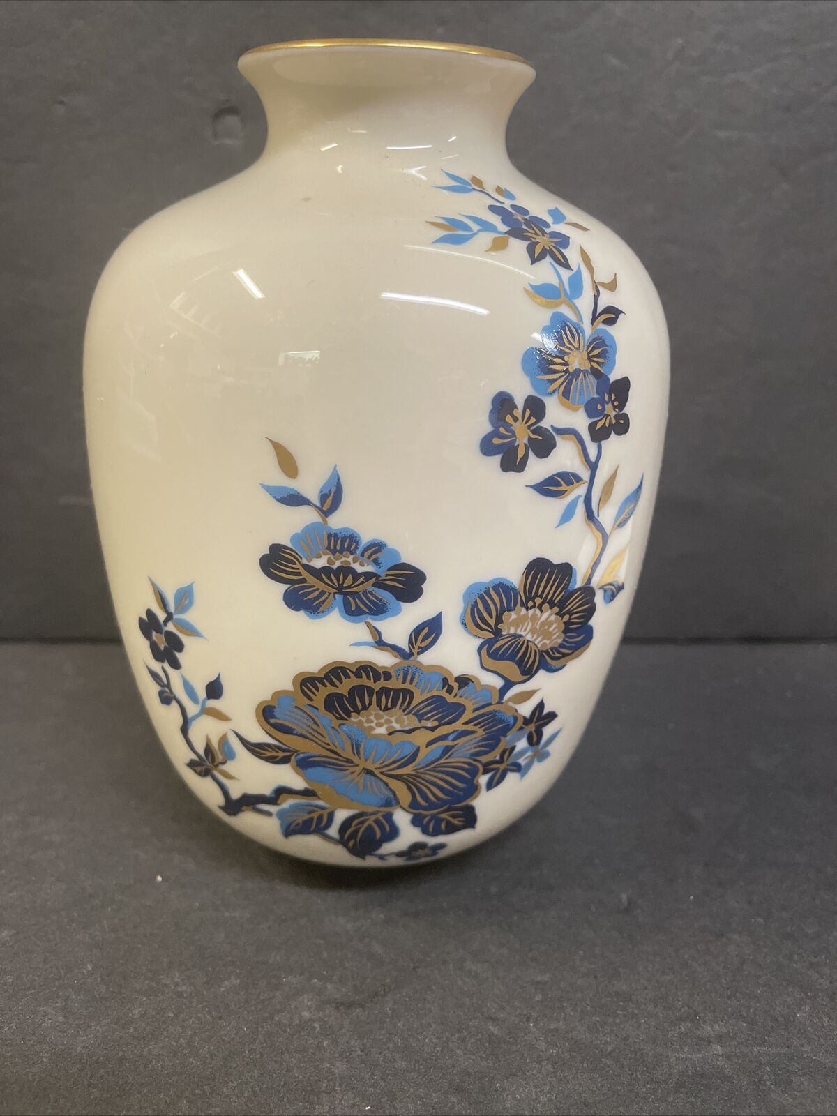vintage Lenox China Blue Gold Gilded  Floral  Boho Bohemian  Vase Pagoda Blue