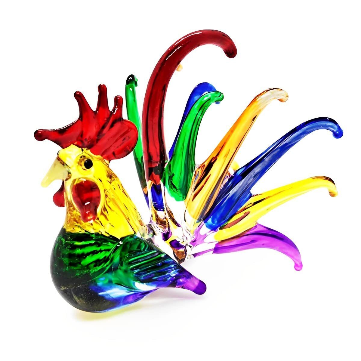 2Â½ Long Chicken Blown Glass Rooster Figurine Colorful Hen Miniature Farm Animal