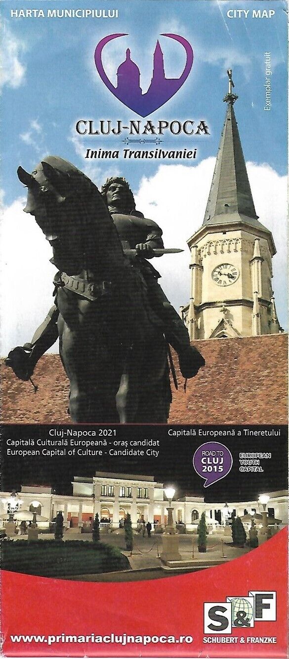 2013 City Road Map CLUJ-NAPOCA Transylvania Romania Matthias Corvinus Monument