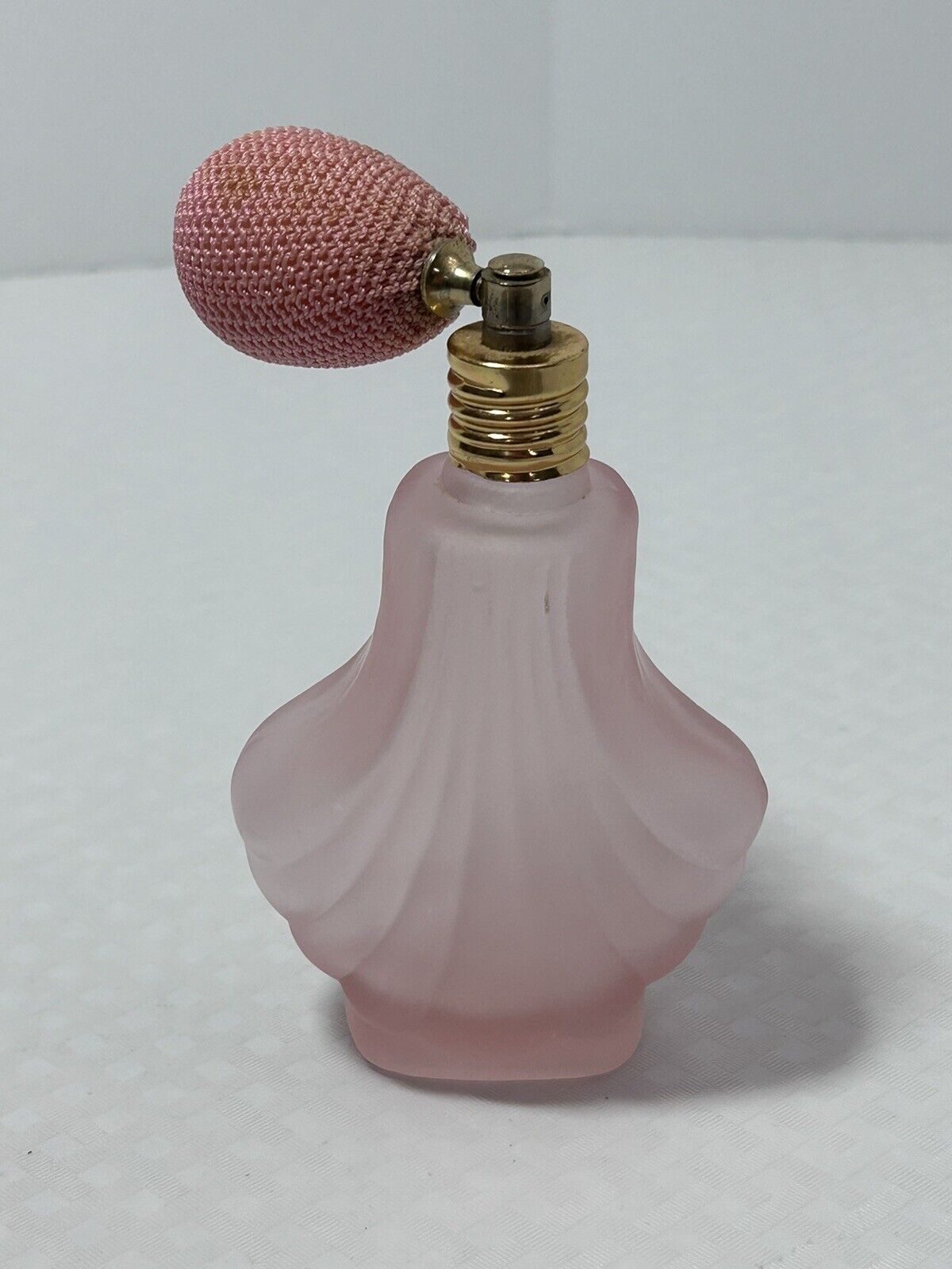 Vintage FROSTED Pink Glass Perfume Bottle Spray Atomizer w/ Pink Bulb Empty