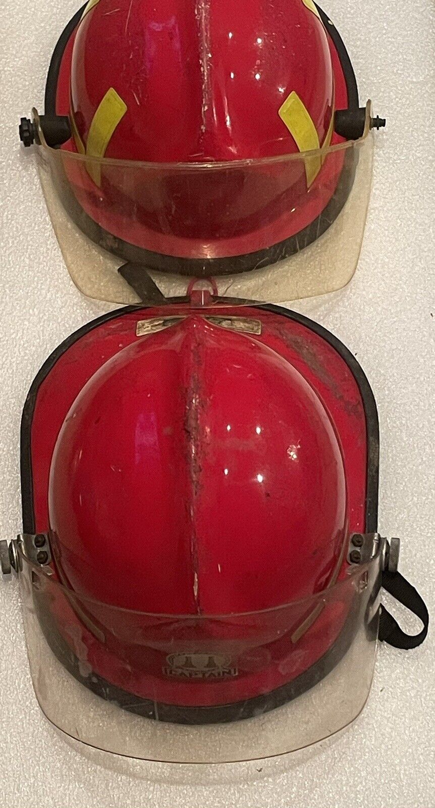 Lot Of 2 Vintage Cairns & Brothers 660-CN Red Fire Fighter Helmets With Visors