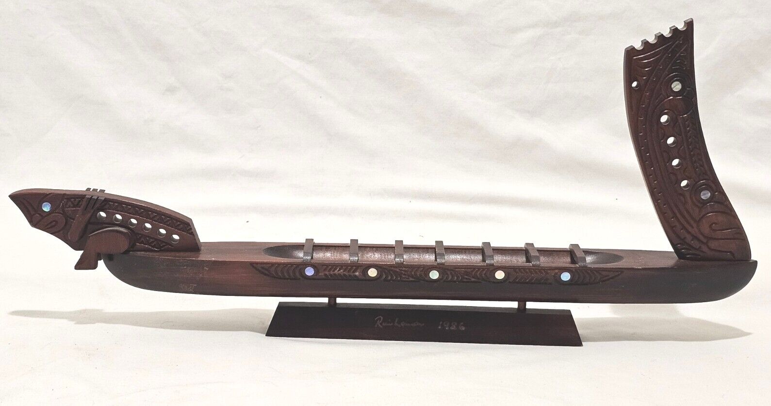 Vintage Hand Crafted Vintage Maori Tekoteko Wooden Long Canoe ~ 19
