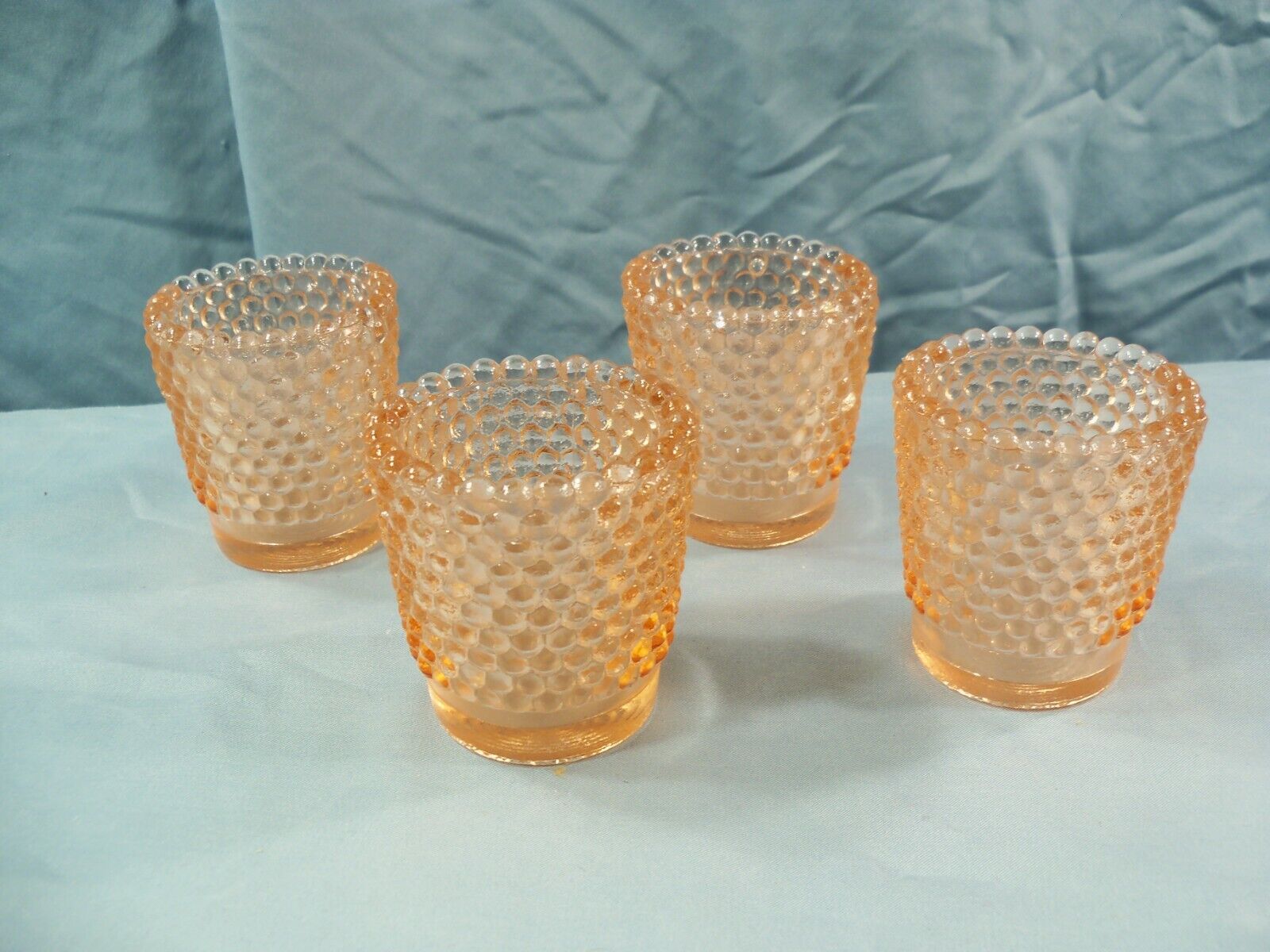 Lot of 4 Pink Glass Hobnail Votive Candle Toothpick Holders
