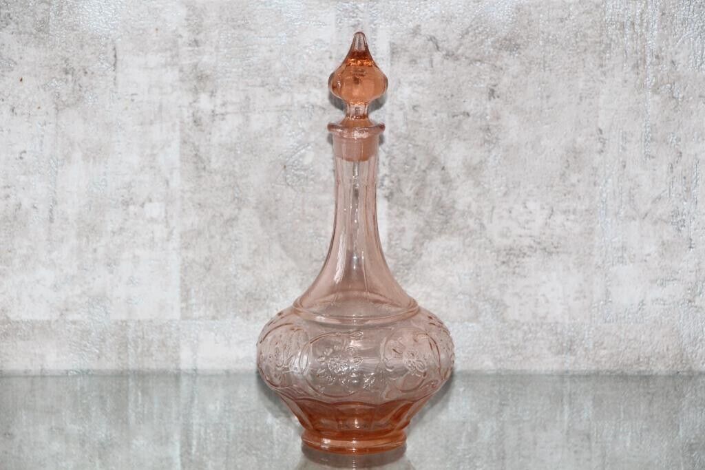 Pink glass decanter Antique carafe for wine whiskey brandy liquor bottle Vintage