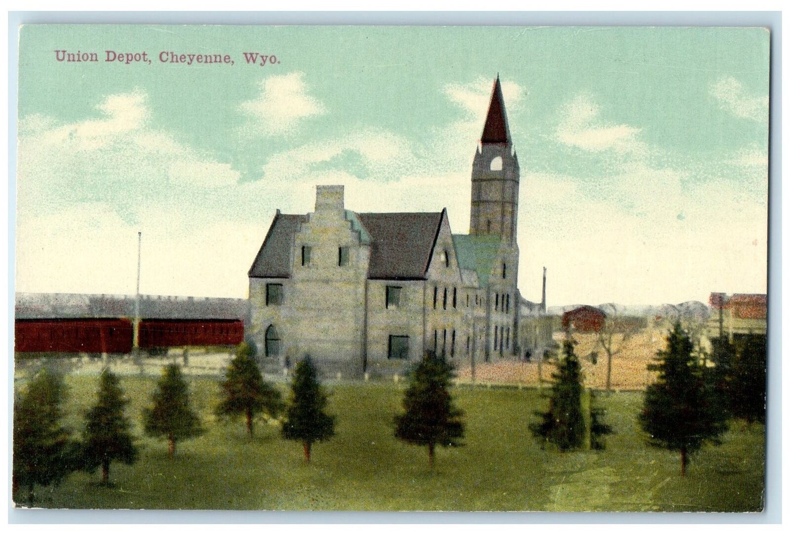c1910\'s Union Depot Exterior Trees Cheyenne Wyoming WY Unposted Vintage Postcard