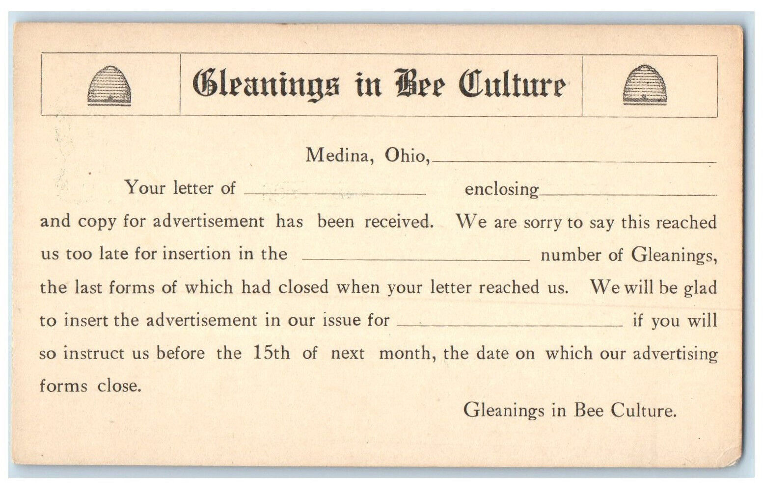 c1905 Cleanings in Bee Culture Medina Ohio OH Unposted Antique Postal Card