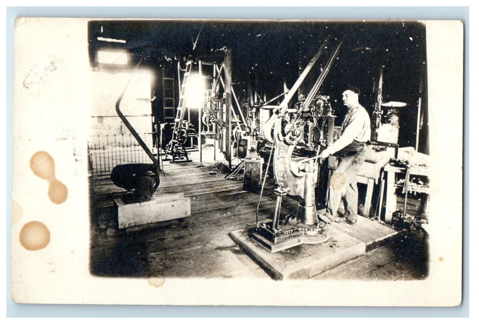 1913 Woodworking Shop Machinist Fairland Milford IN RPPC Photo Antique Postcard