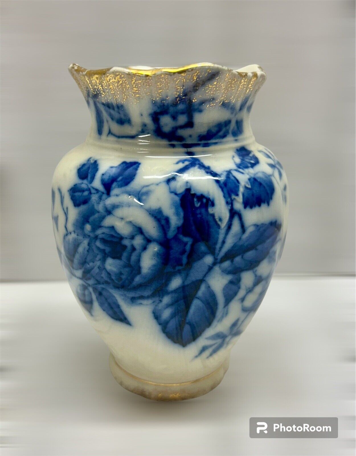 Antique F Winkle & Co Vase Flow Blue Floral Brussels England 5.25