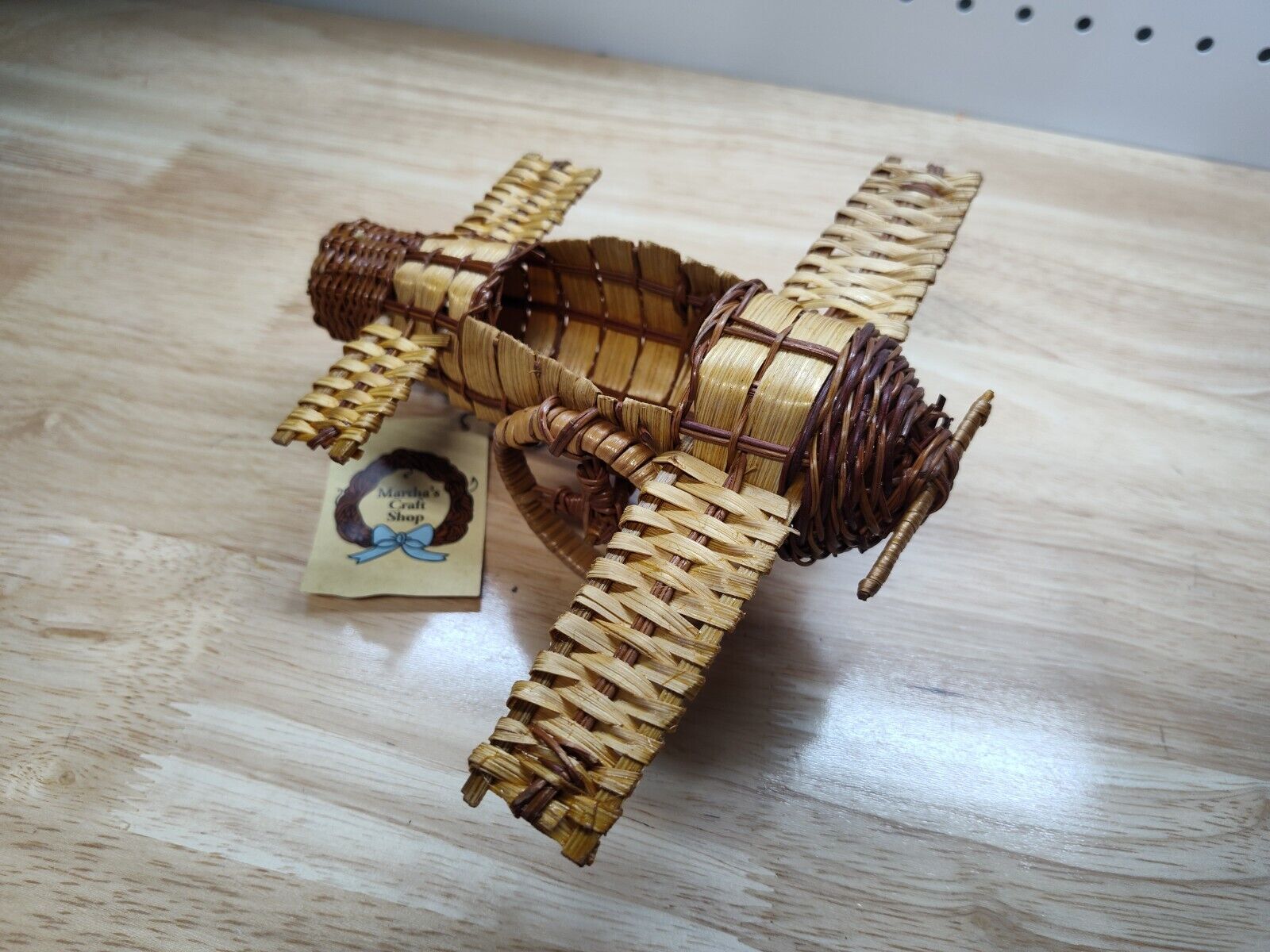 Wicker Airplane Rattan Woven Plane Shaped Brown Basket Unique