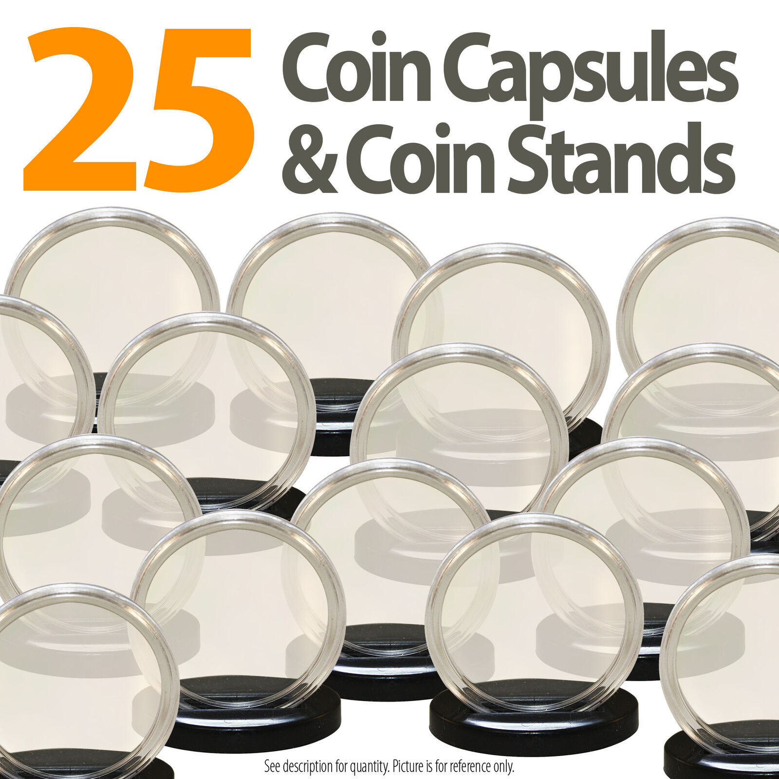 25 Capsules & 25 Stands for Poker CASINO CHIPS Direct Fit Airtight 40.6mm Holder