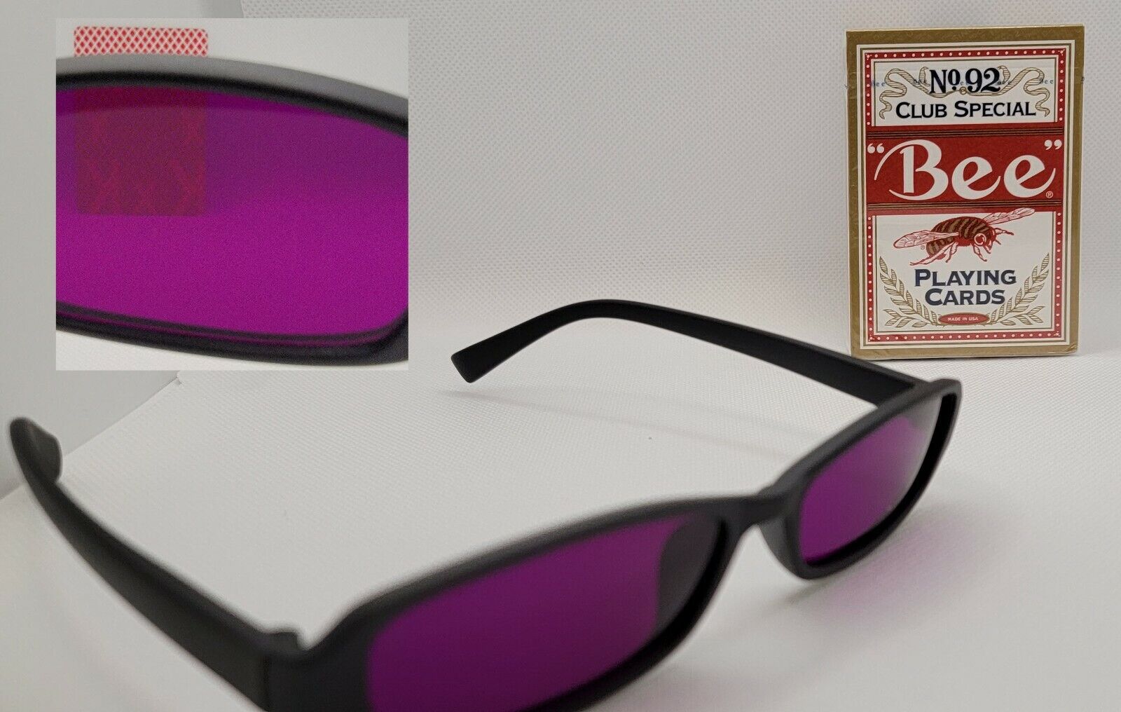 Infared Marked Bee Poker Cards & Infrared Black Plastic Sunglasses Magic - Poker