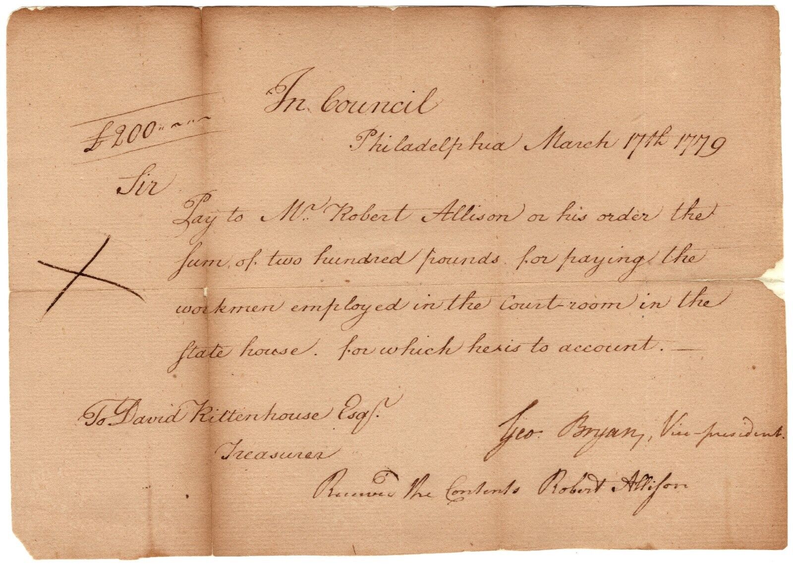 Important & Extremely RARE 1779 Document Requesting Repairs at Independence Hall