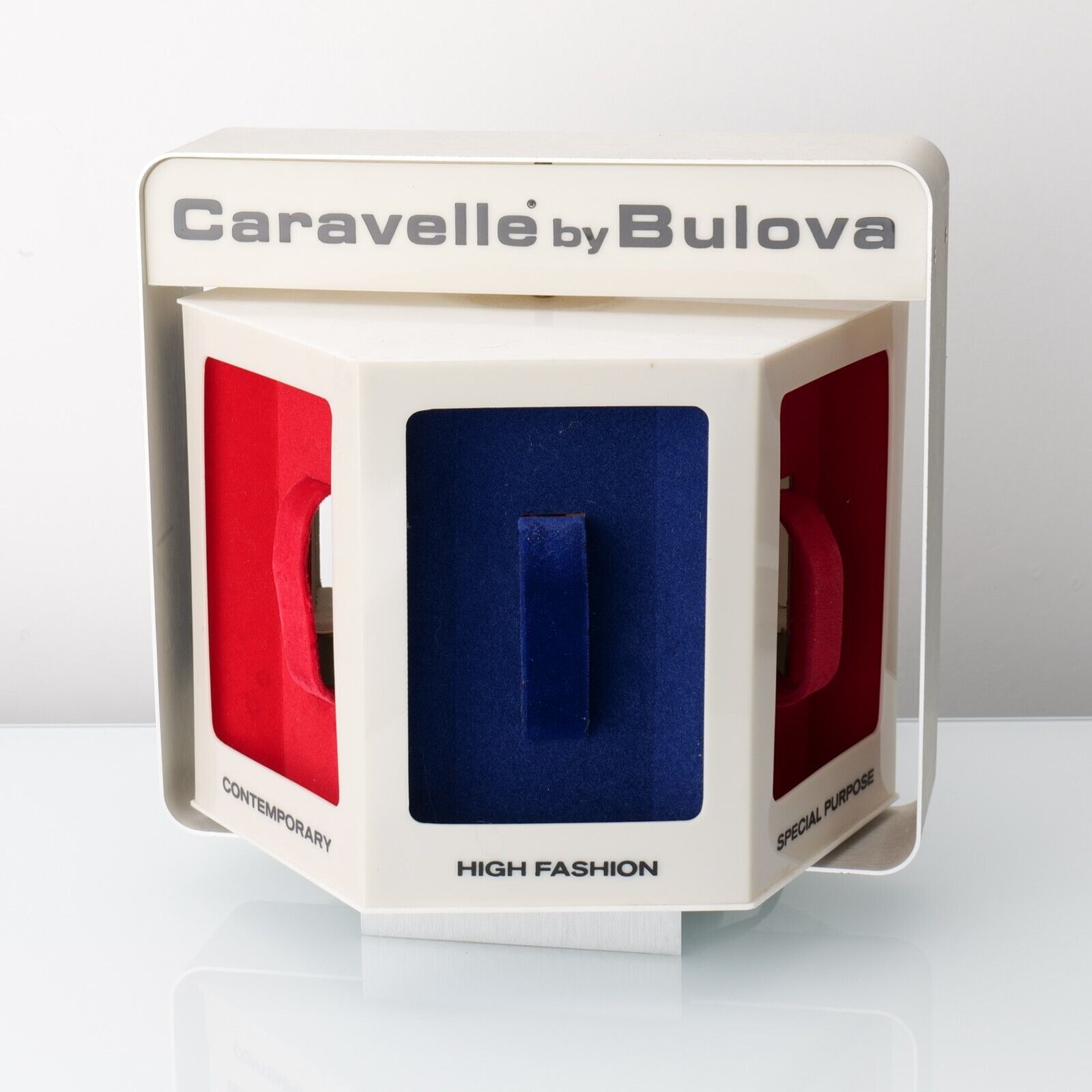 BULOVA Caravelle 1960s Rotating Store Display Aluminum White Red Blue Rare Works