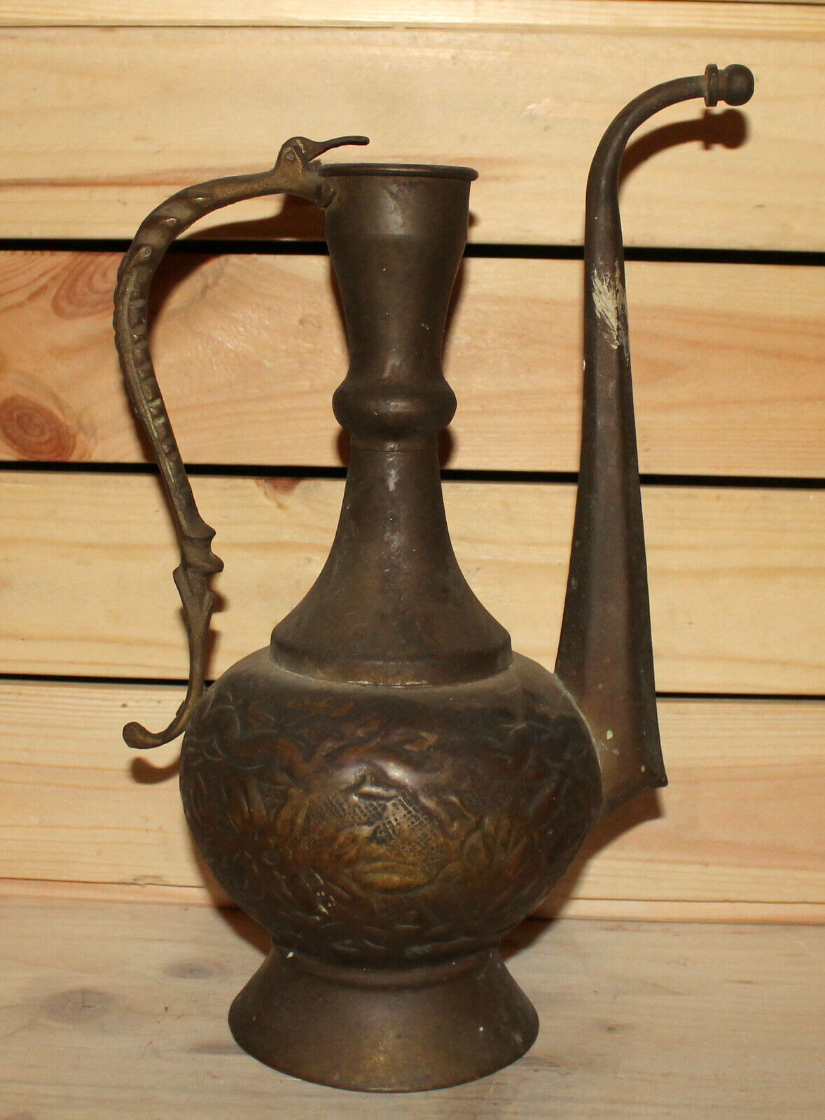 Antique Islamic hand made bronze pitcher teapot with spout