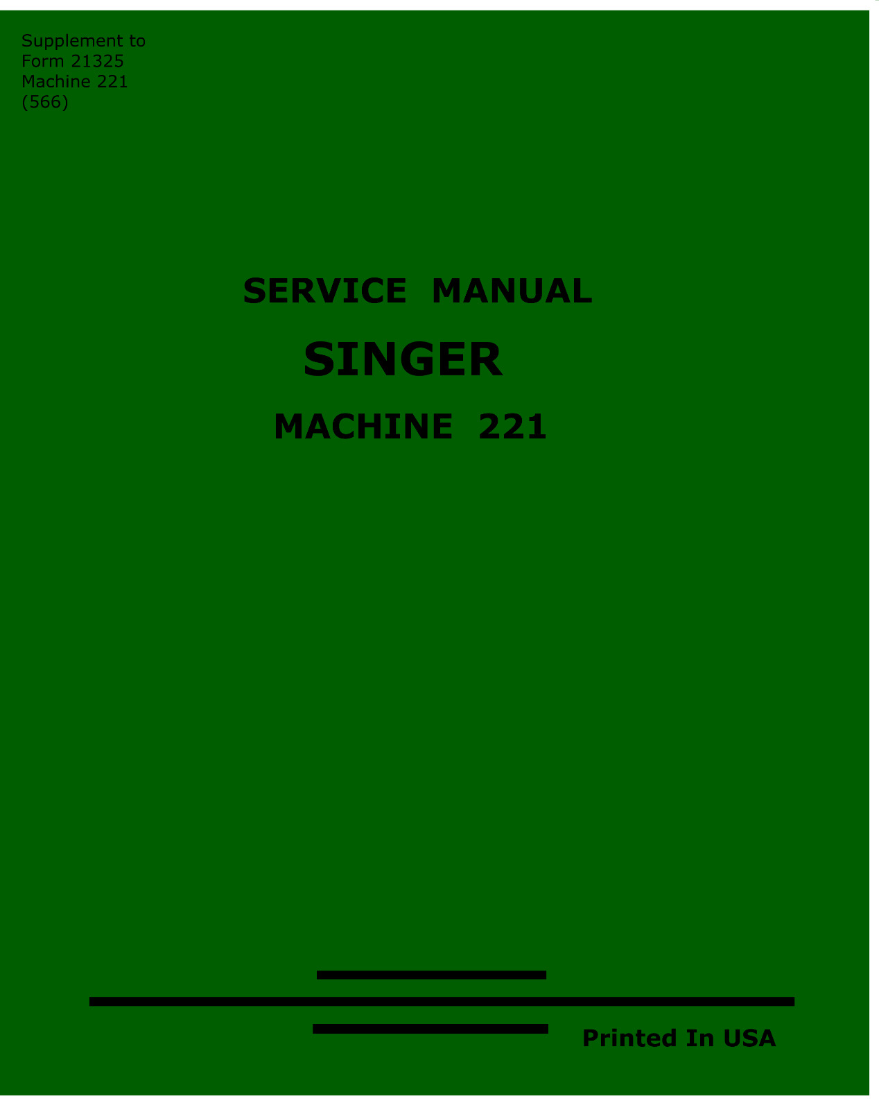 Singer Featherweight 221 Sewing Machine Dealer Repair Service Manual Feather