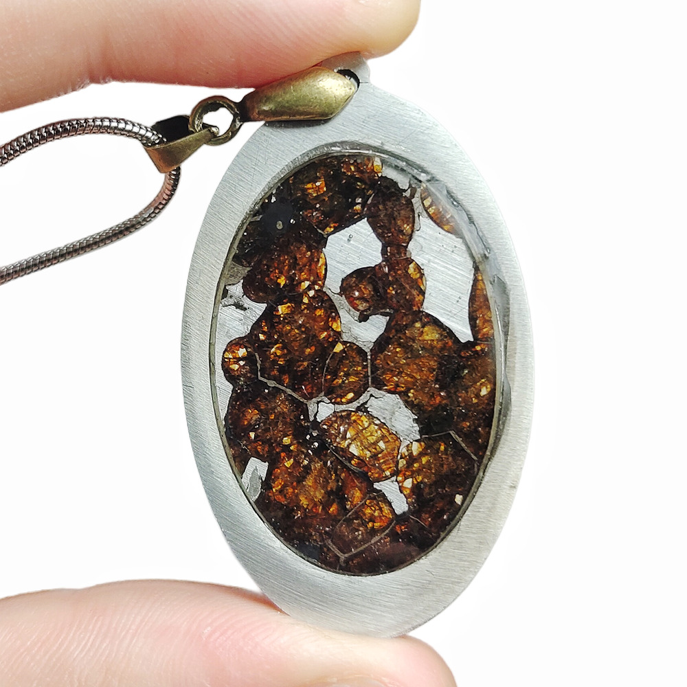 pallasite Meteorite Pendant Olive Meteorite Slice Necklace Jewelry QB104