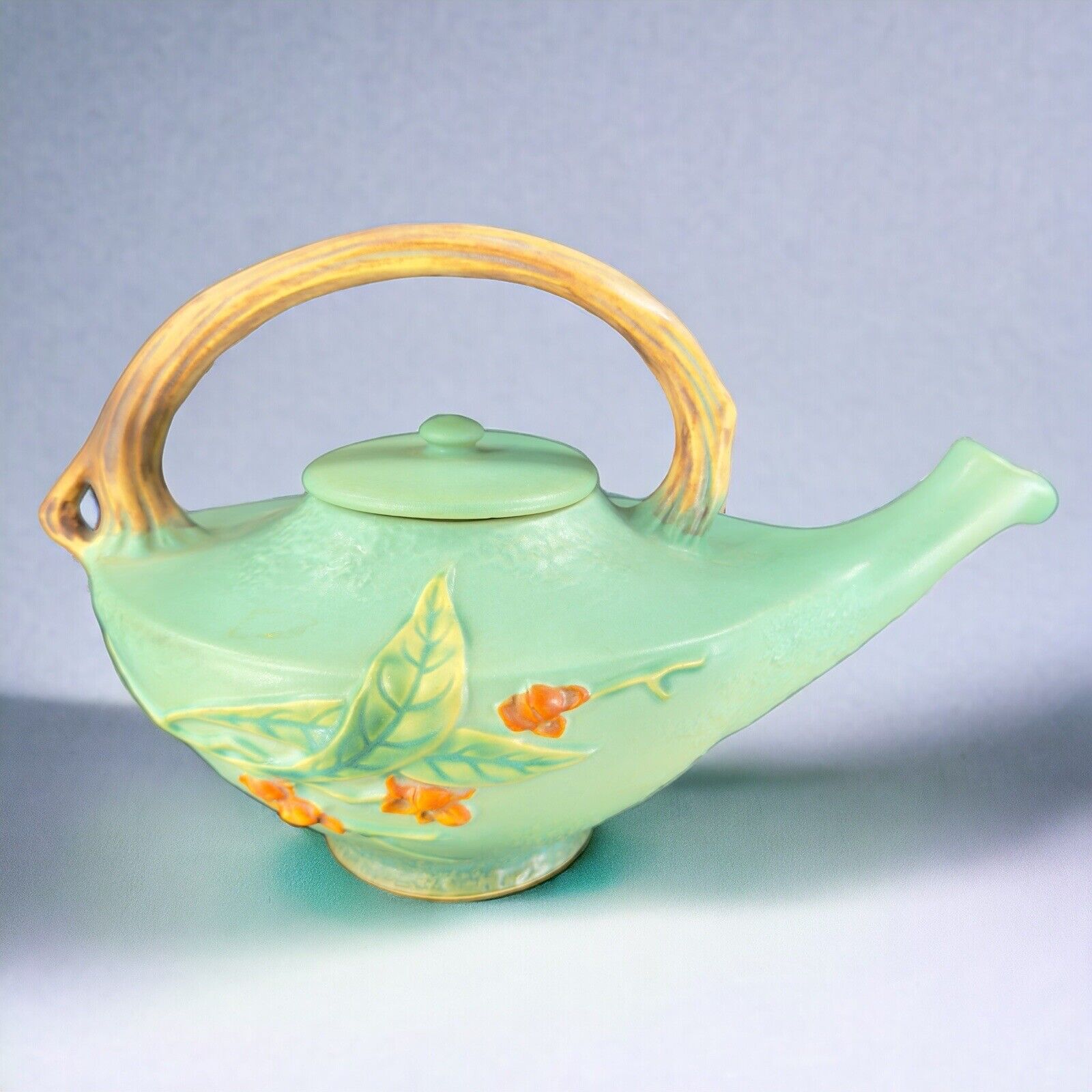Antique Roseville Pottery Bittersweet Green Teapot Carafe Marked Vintage USA
